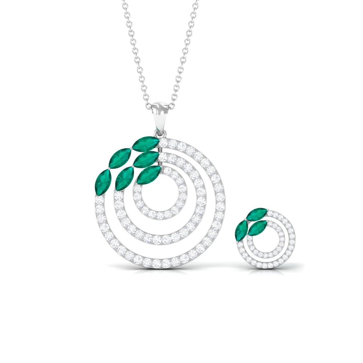 Natural Emerald and Moissanite Cocktail Jewelry Set