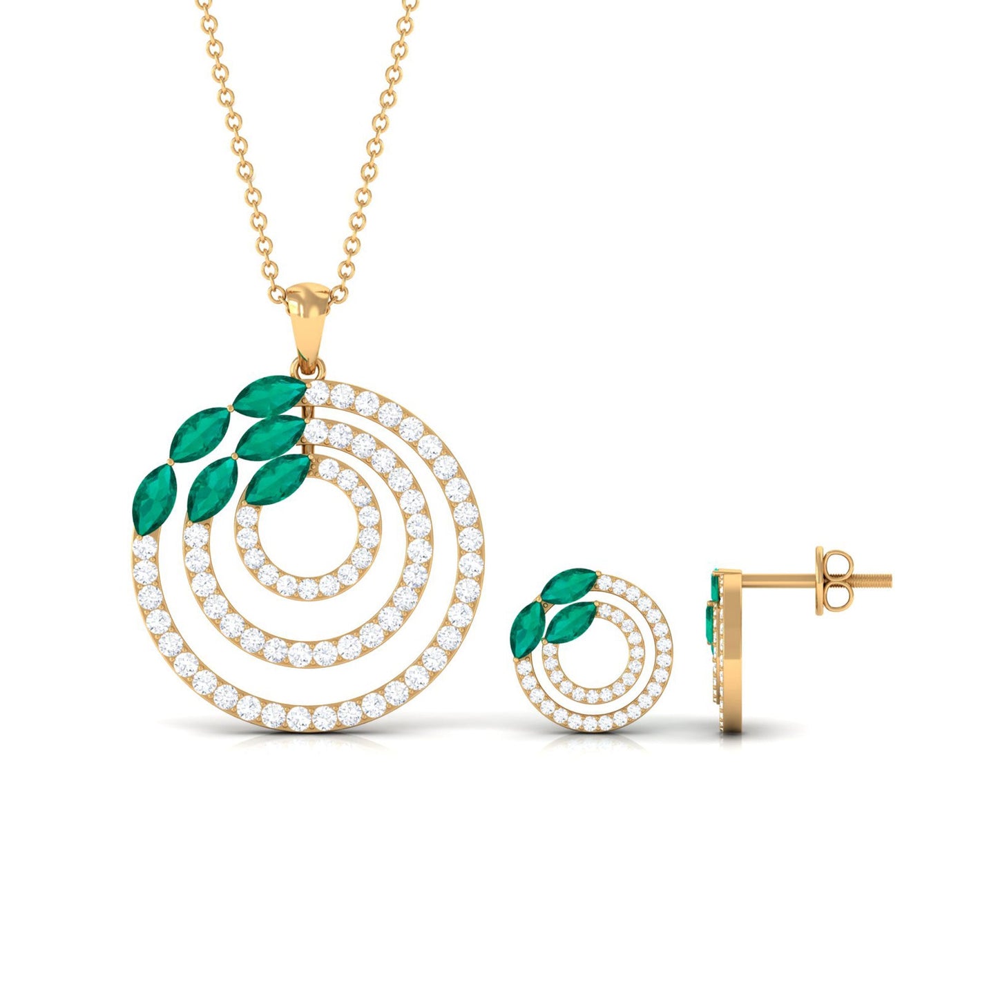 Natural Emerald and Moissanite Cocktail Jewelry Set