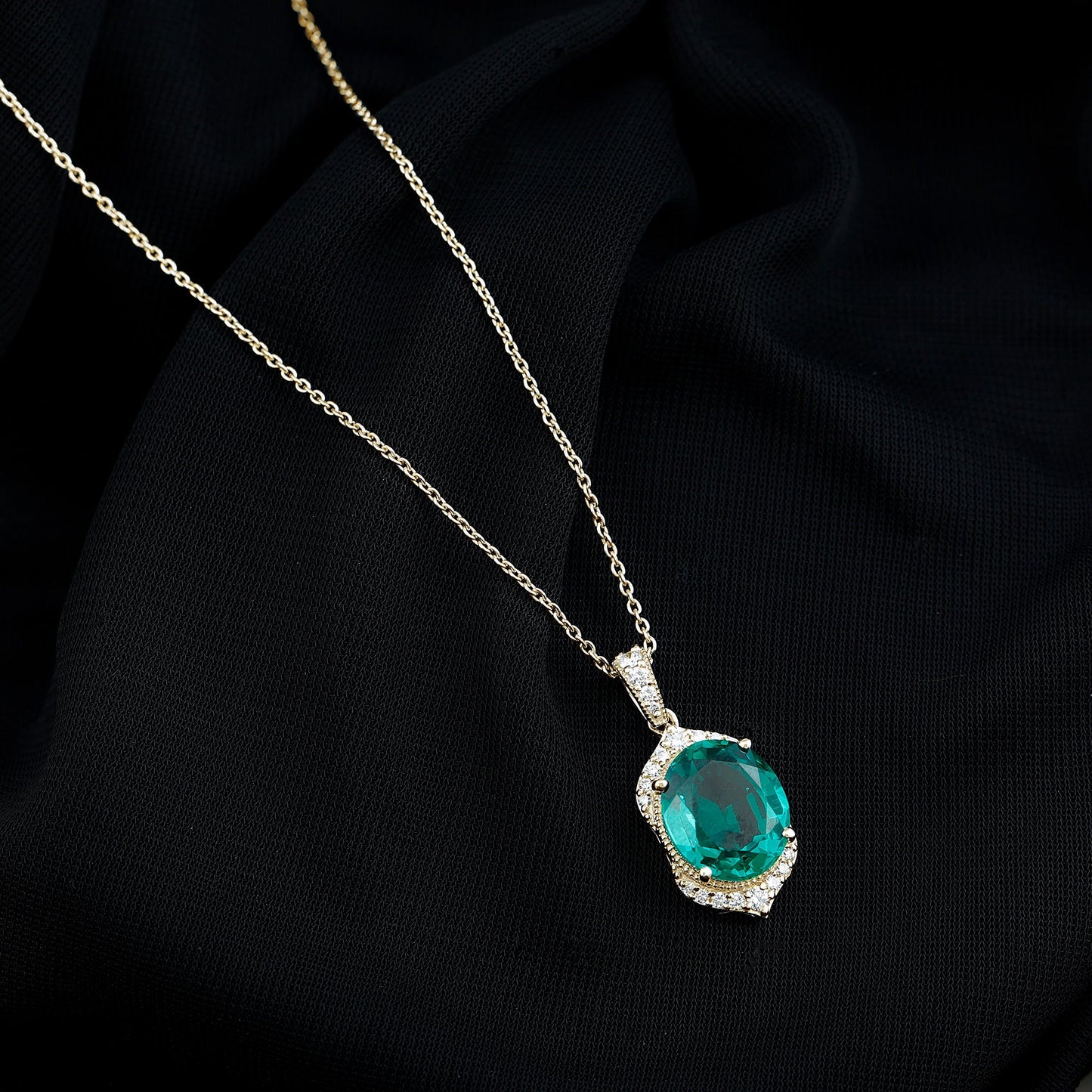 Lab Grown Emerald Vintage Inspired Pendant Necklace with Diamond