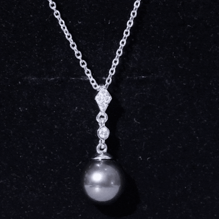 Natural Tahitian Black Pearl Dangle Pendant with Moissanite