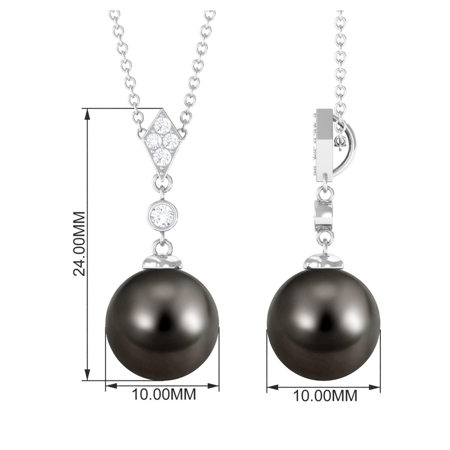 Natural Tahitian Black Pearl Dangle Pendant with Moissanite