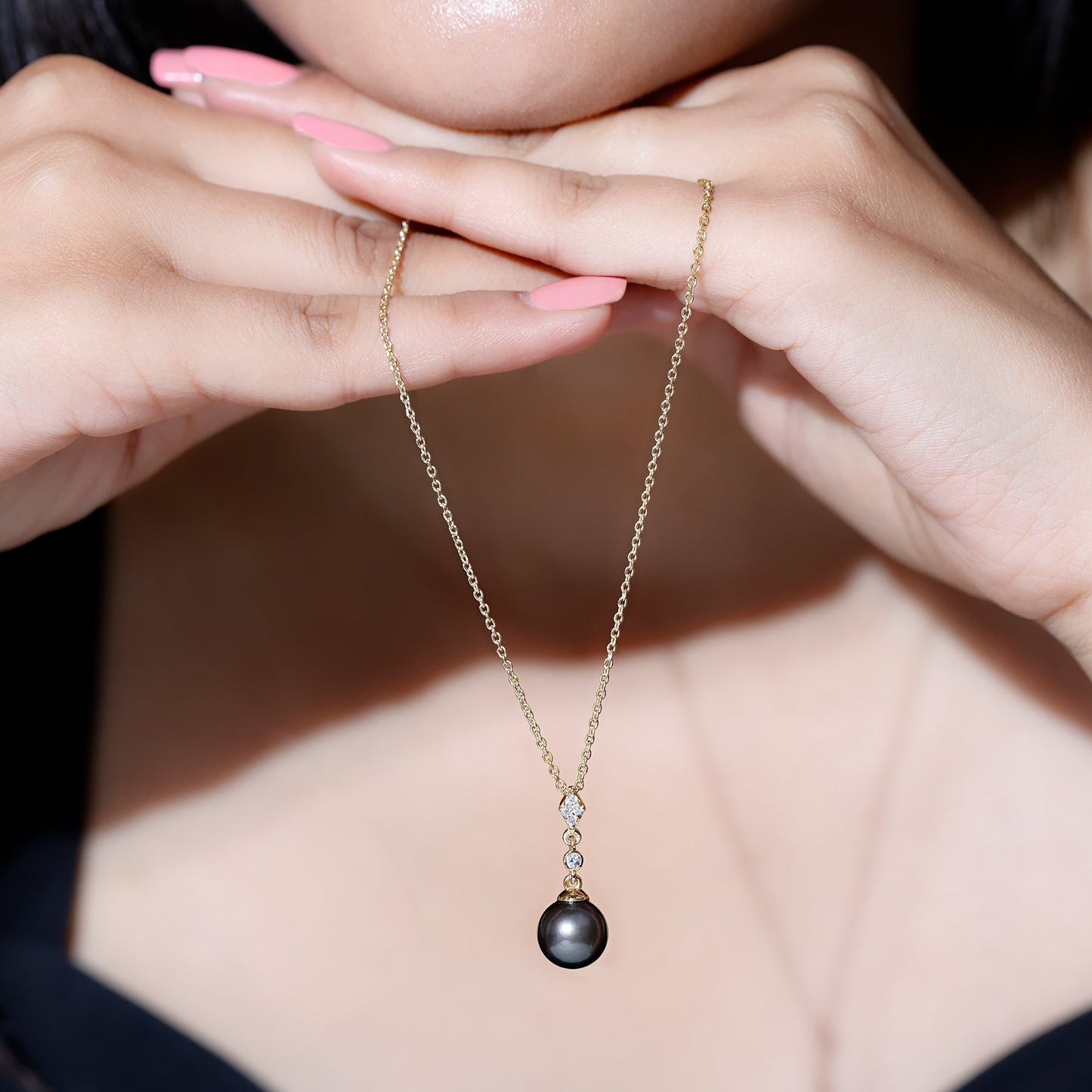 Natural Tahitian Black Pearl Dangle Pendant with Moissanite