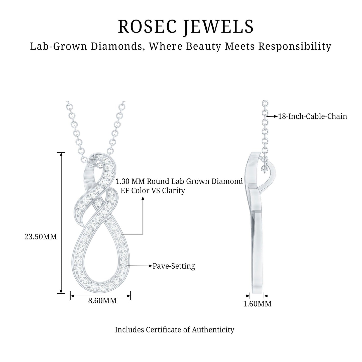 Certified Lab Grown Diamond Infinity Pendant Necklace