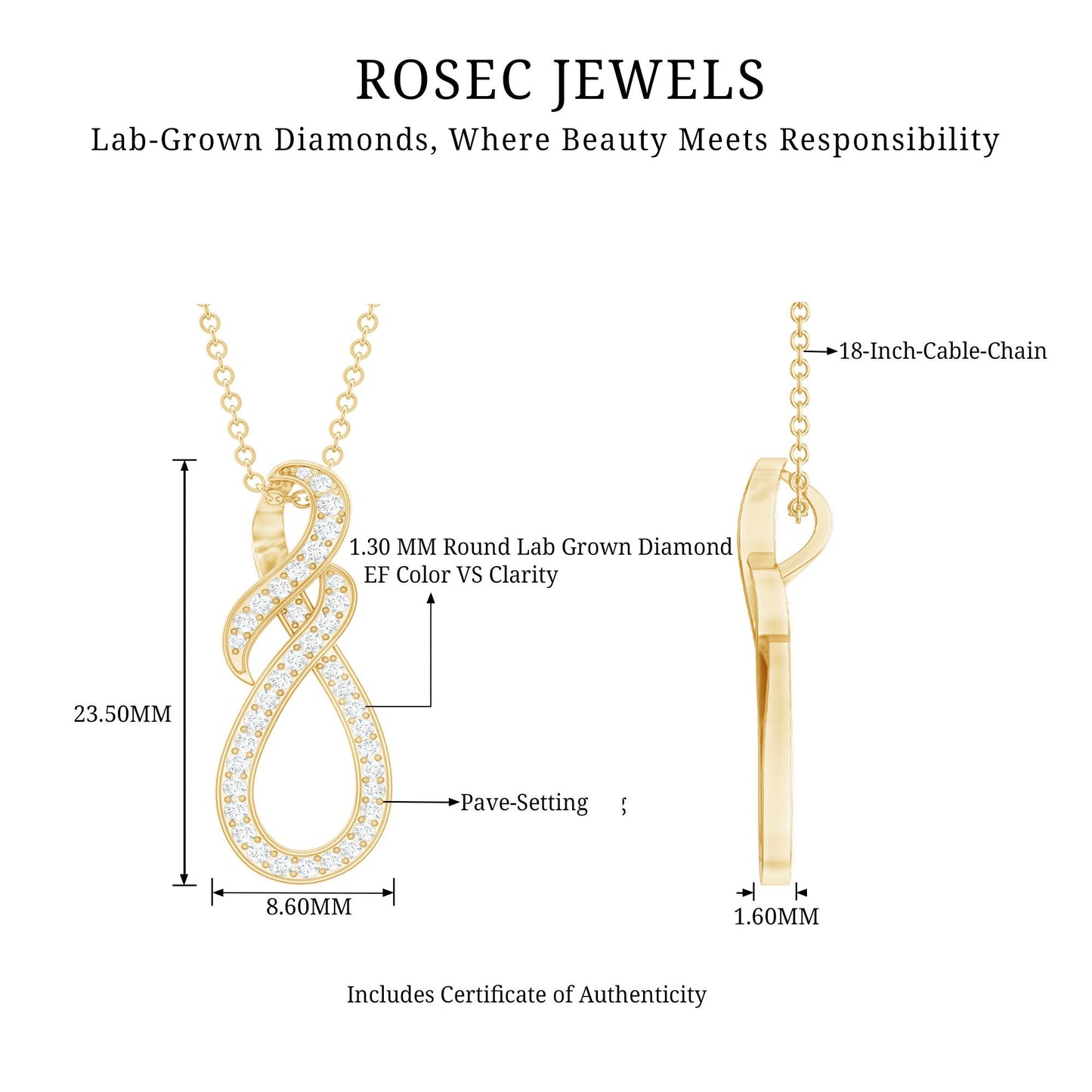 Certified Lab Grown Diamond Infinity Pendant Necklace