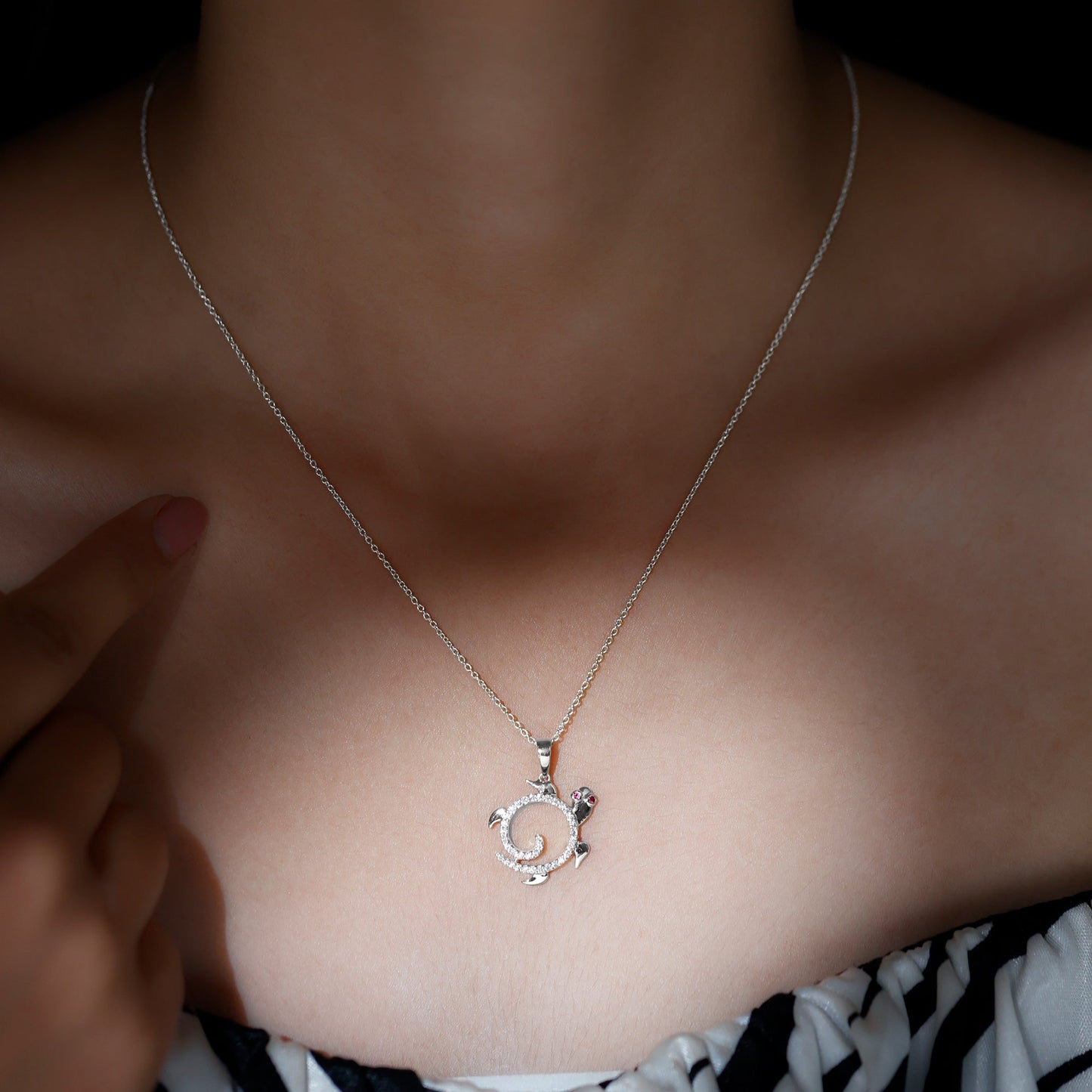 Ruby and Diamond Turtle Necklace With Chain