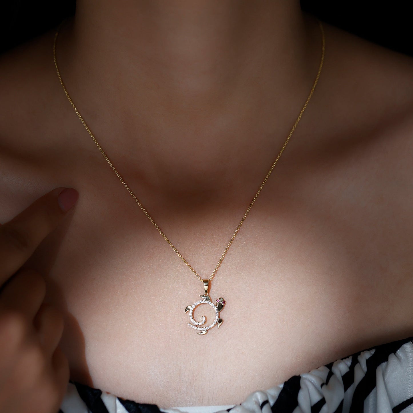 Ruby and Diamond Turtle Necklace With Chain