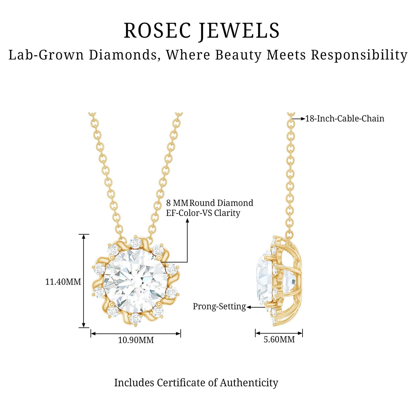 8 MM Round Cut Lab Grown Diamond Starburst Necklace