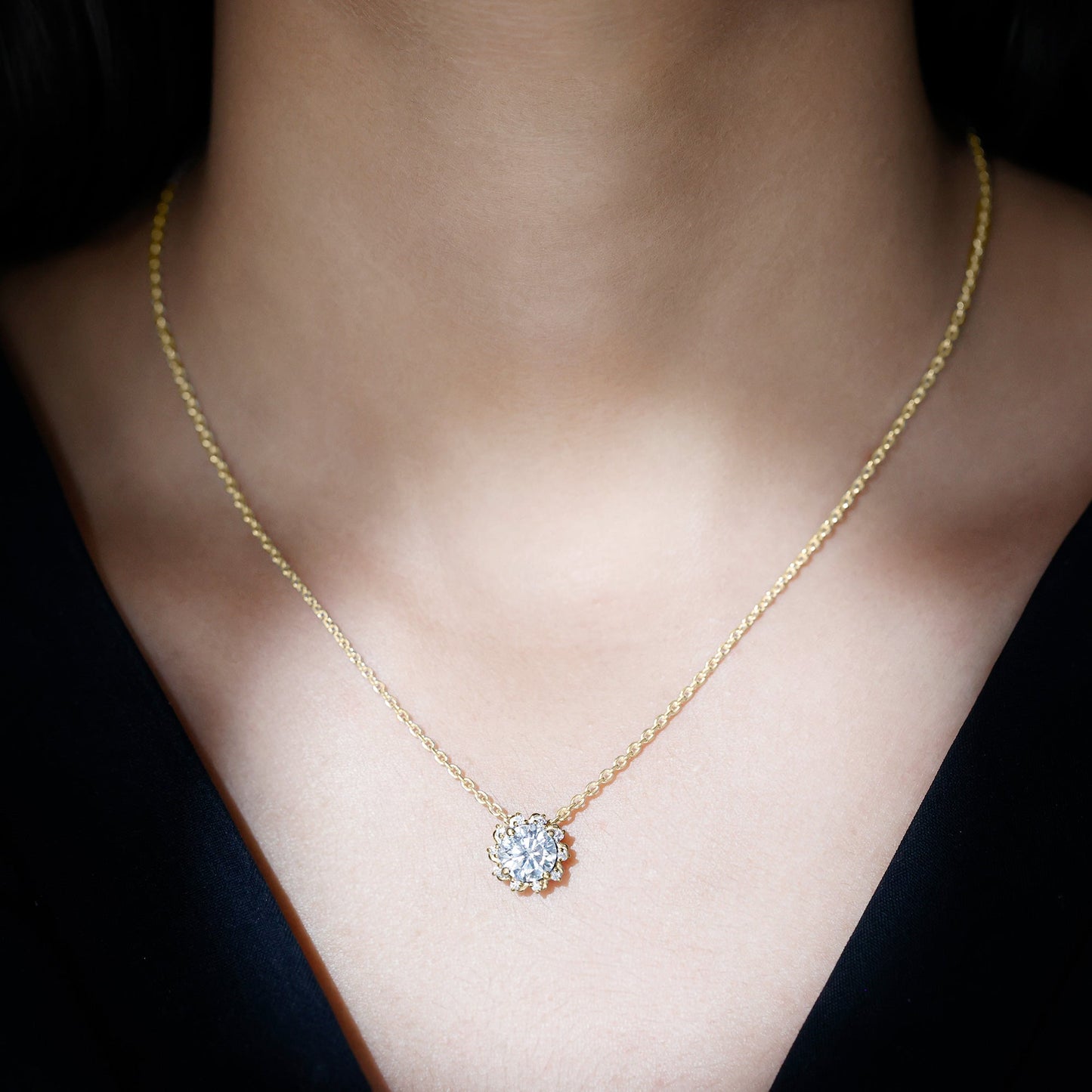 8 MM Round Cut Lab Grown Diamond Starburst Necklace