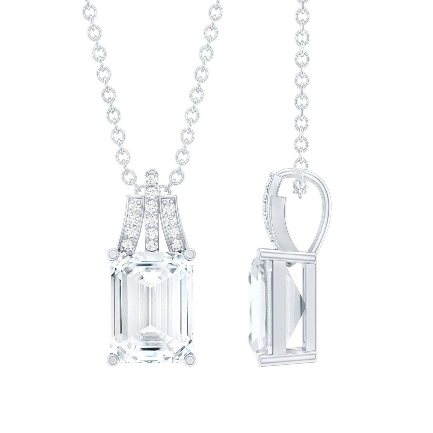 6X8 MM Solitaire Lab Grown Diamond Emerald Cut Necklace