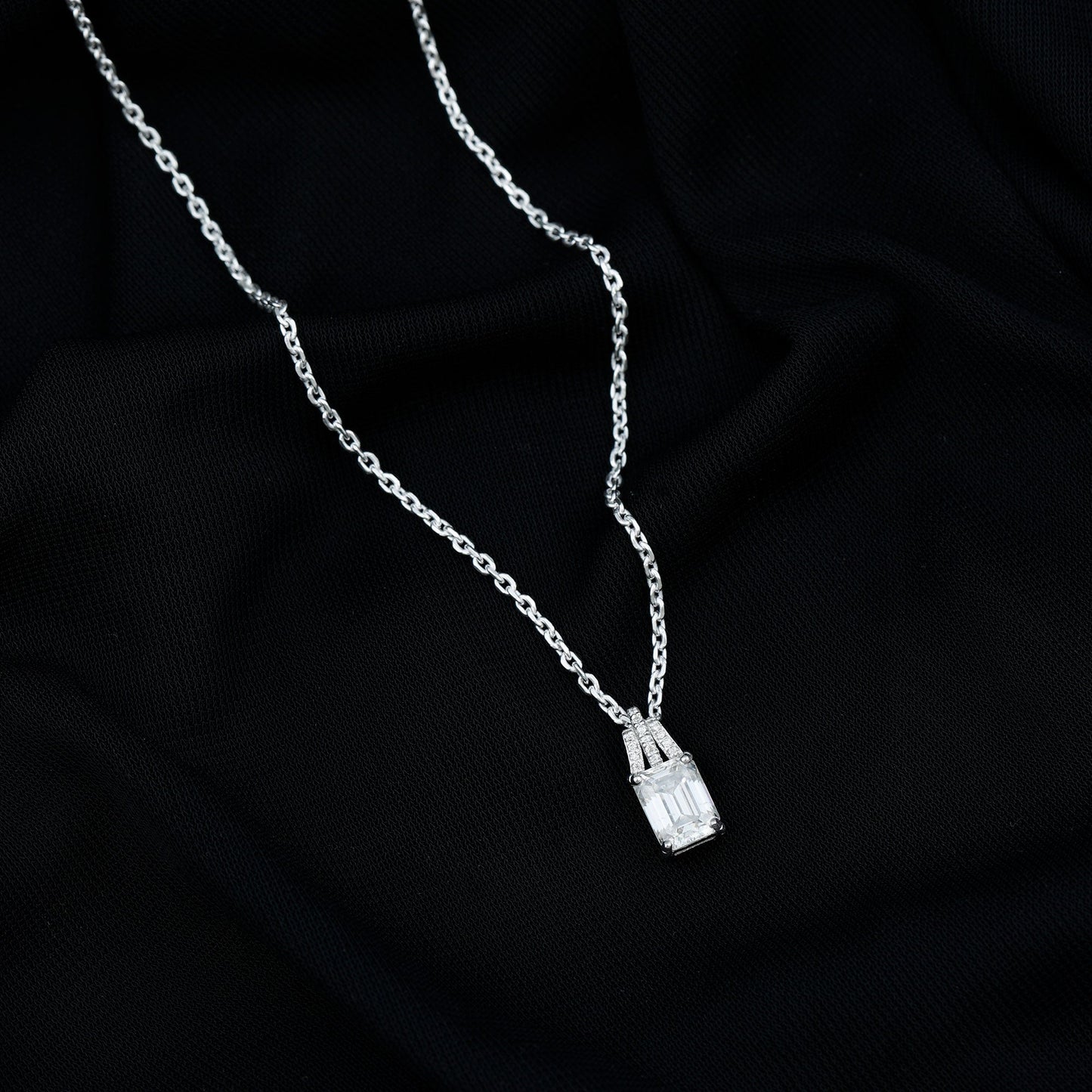 6X8 MM Solitaire Lab Grown Diamond Emerald Cut Necklace