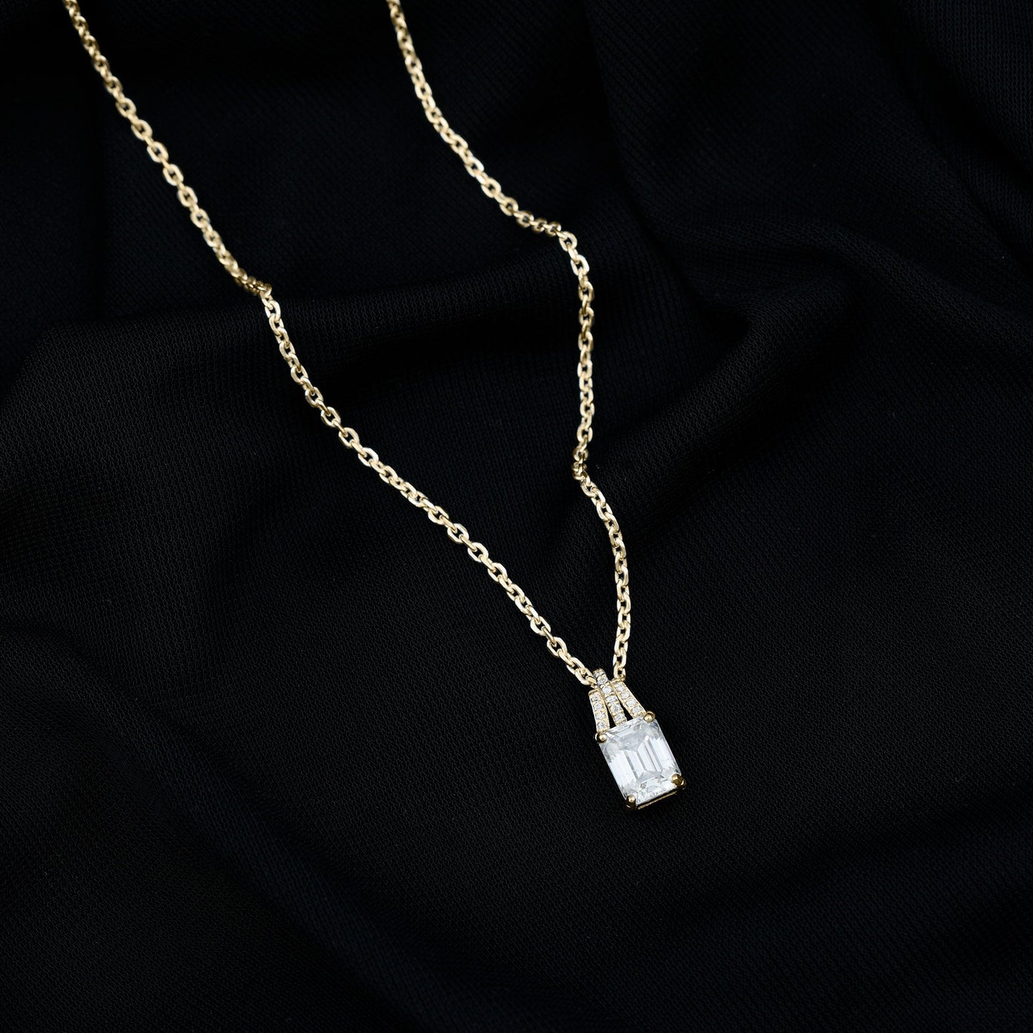 6X8 MM Solitaire Lab Grown Diamond Emerald Cut Necklace