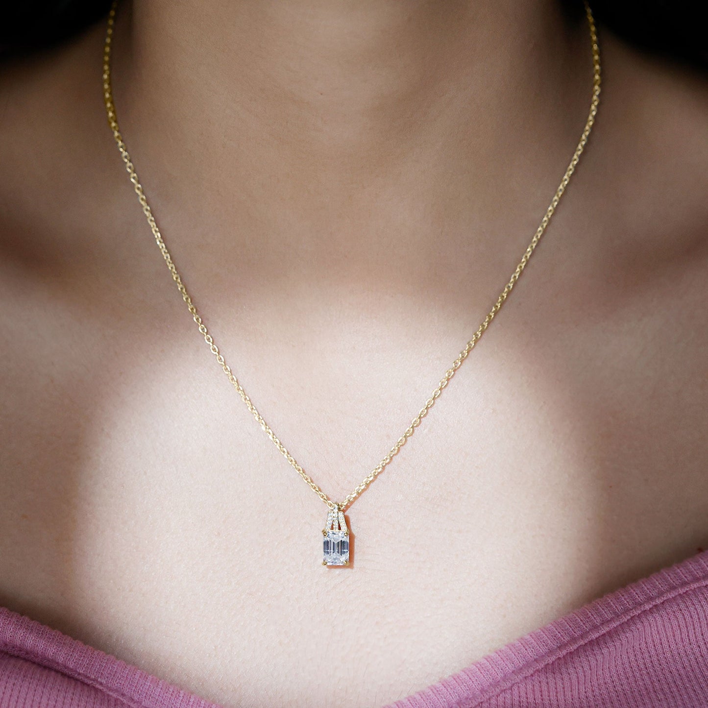 6X8 MM Solitaire Lab Grown Diamond Emerald Cut Necklace