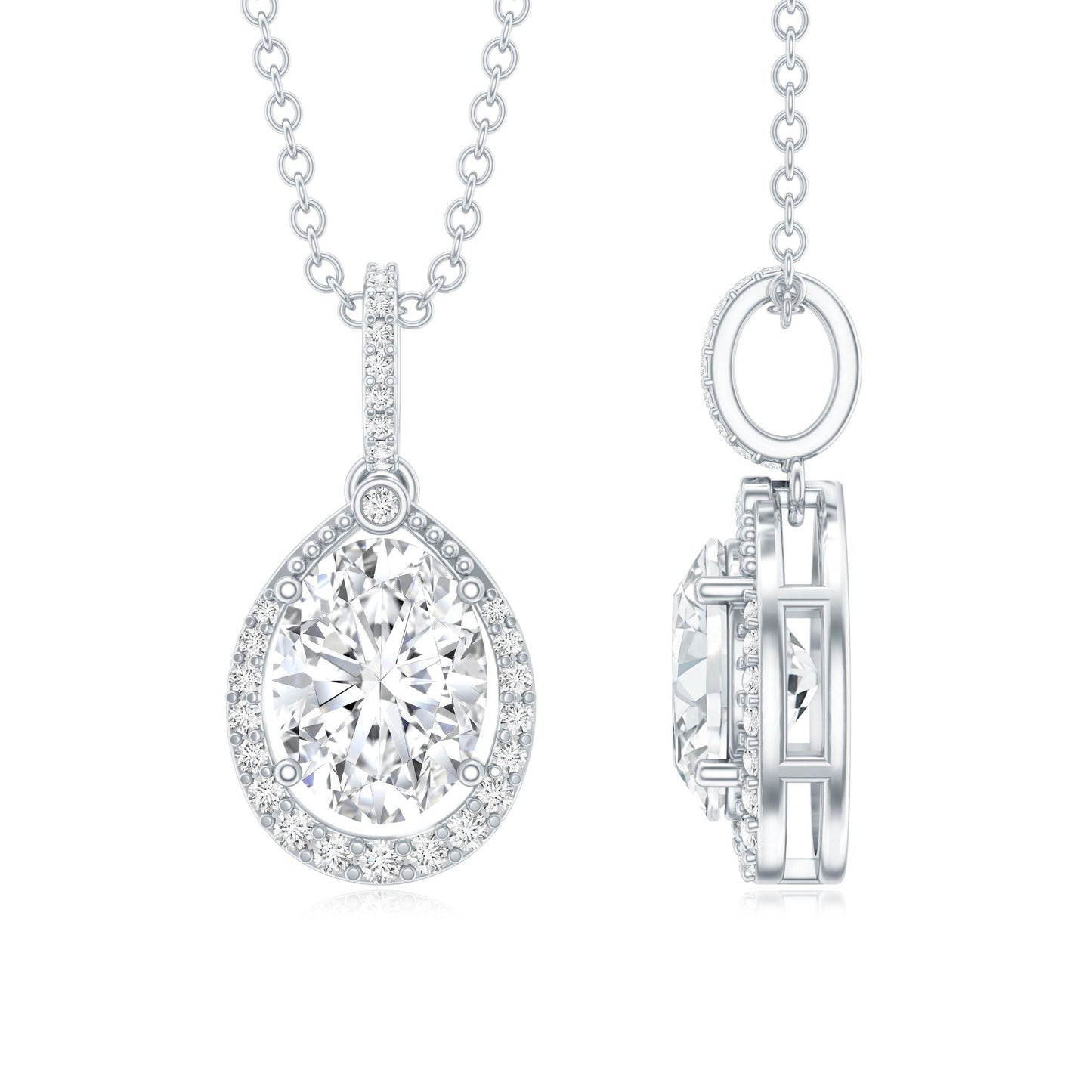 6X8 MM Oval Lab Grown Diamond Teardrop Halo Necklace For Women