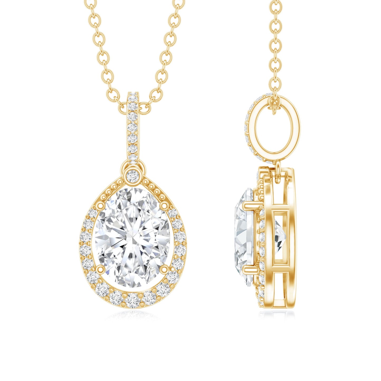 6X8 MM Oval Lab Grown Diamond Teardrop Halo Necklace For Women