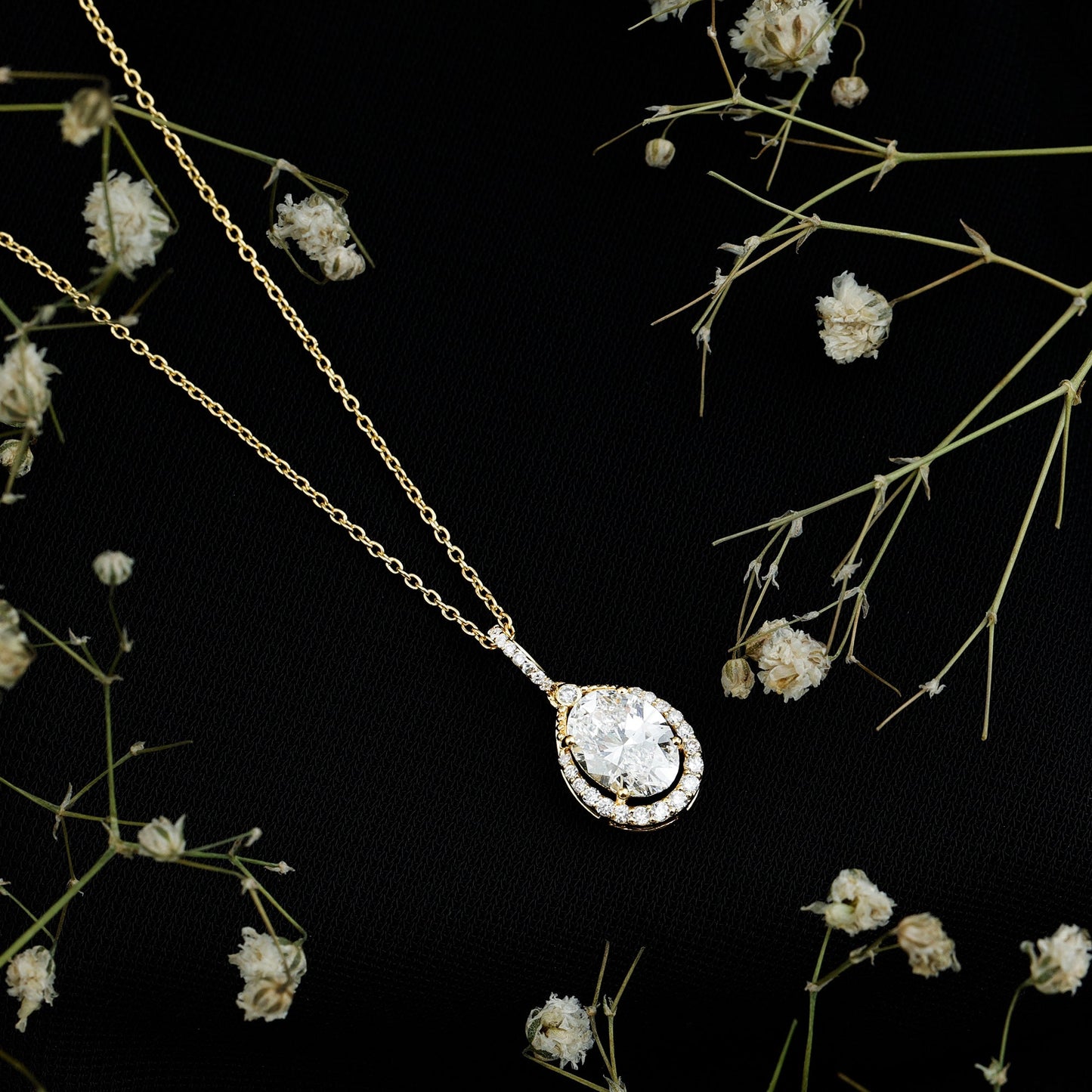 6X8 MM Oval Lab Grown Diamond Teardrop Halo Necklace For Women