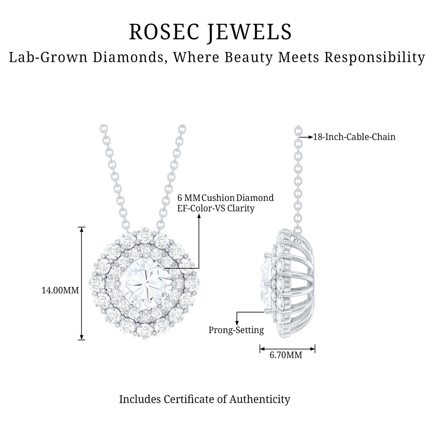 Lab Grown Round Diamond Double Halo Bridal Necklace With Accent