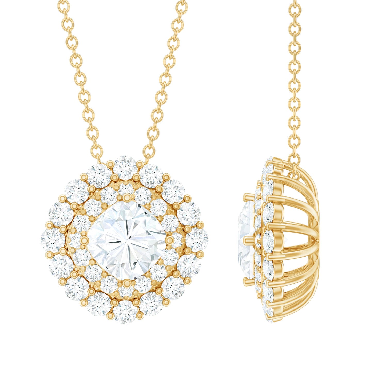 Lab Grown Round Diamond Double Halo Bridal Necklace With Accent