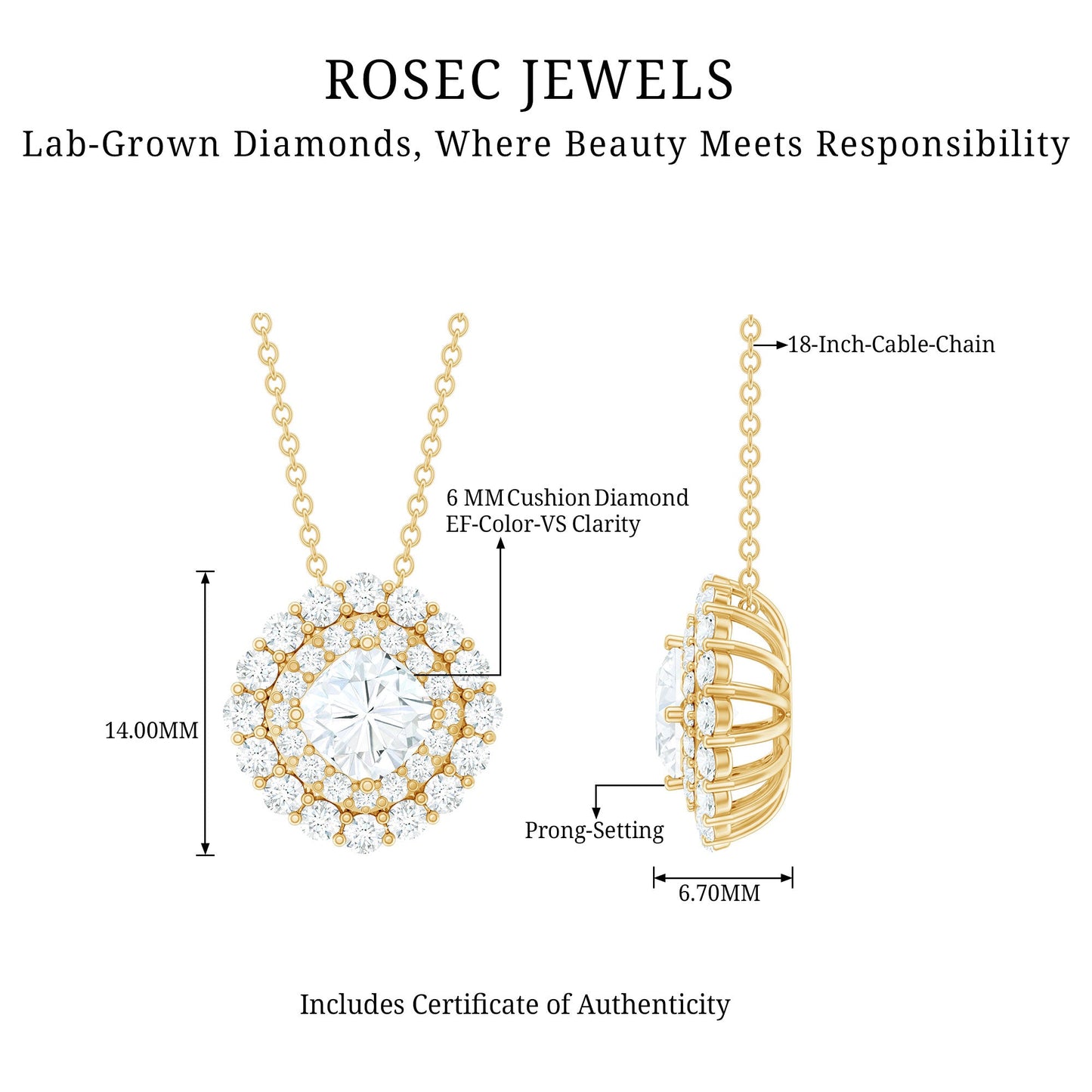Lab Grown Round Diamond Double Halo Bridal Necklace With Accent