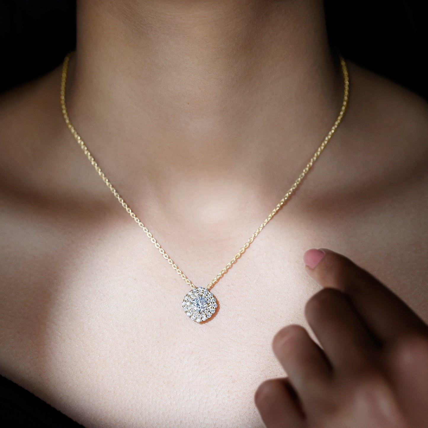Lab Grown Round Diamond Double Halo Bridal Necklace With Accent