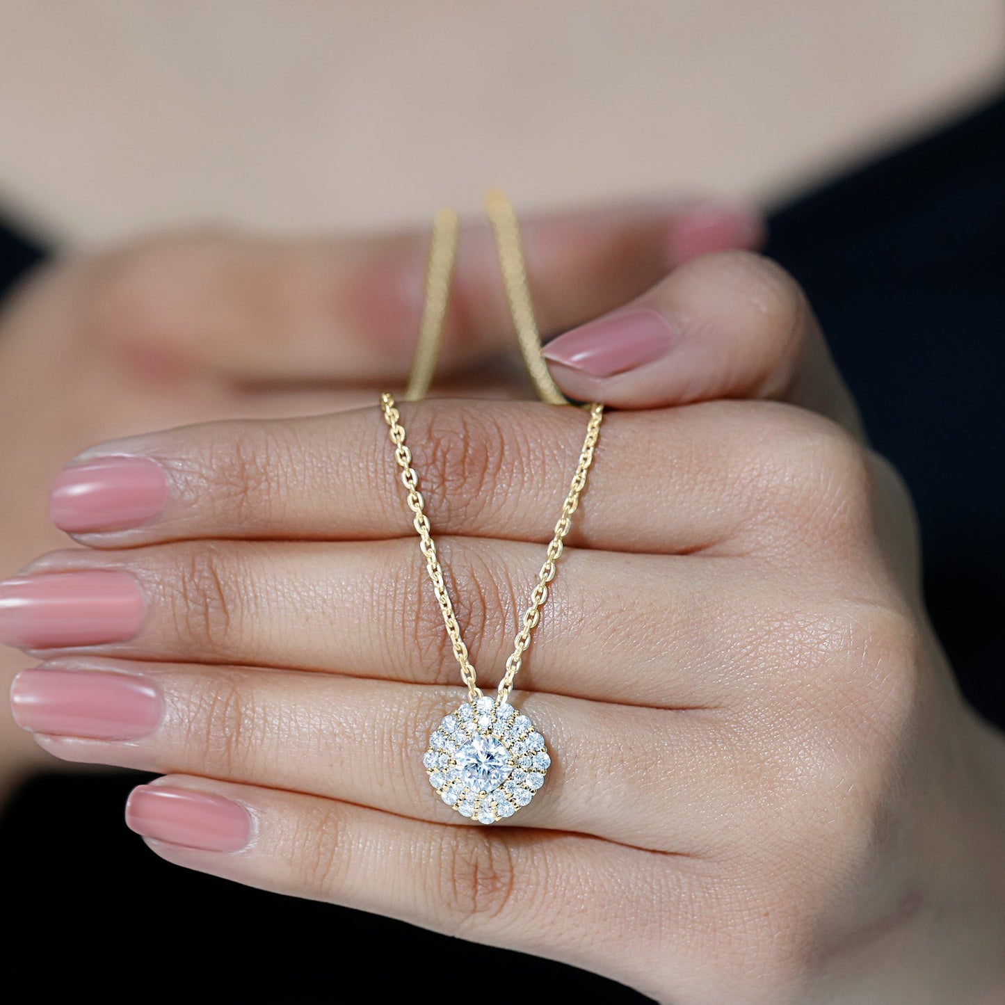 Lab Grown Round Diamond Double Halo Bridal Necklace With Accent