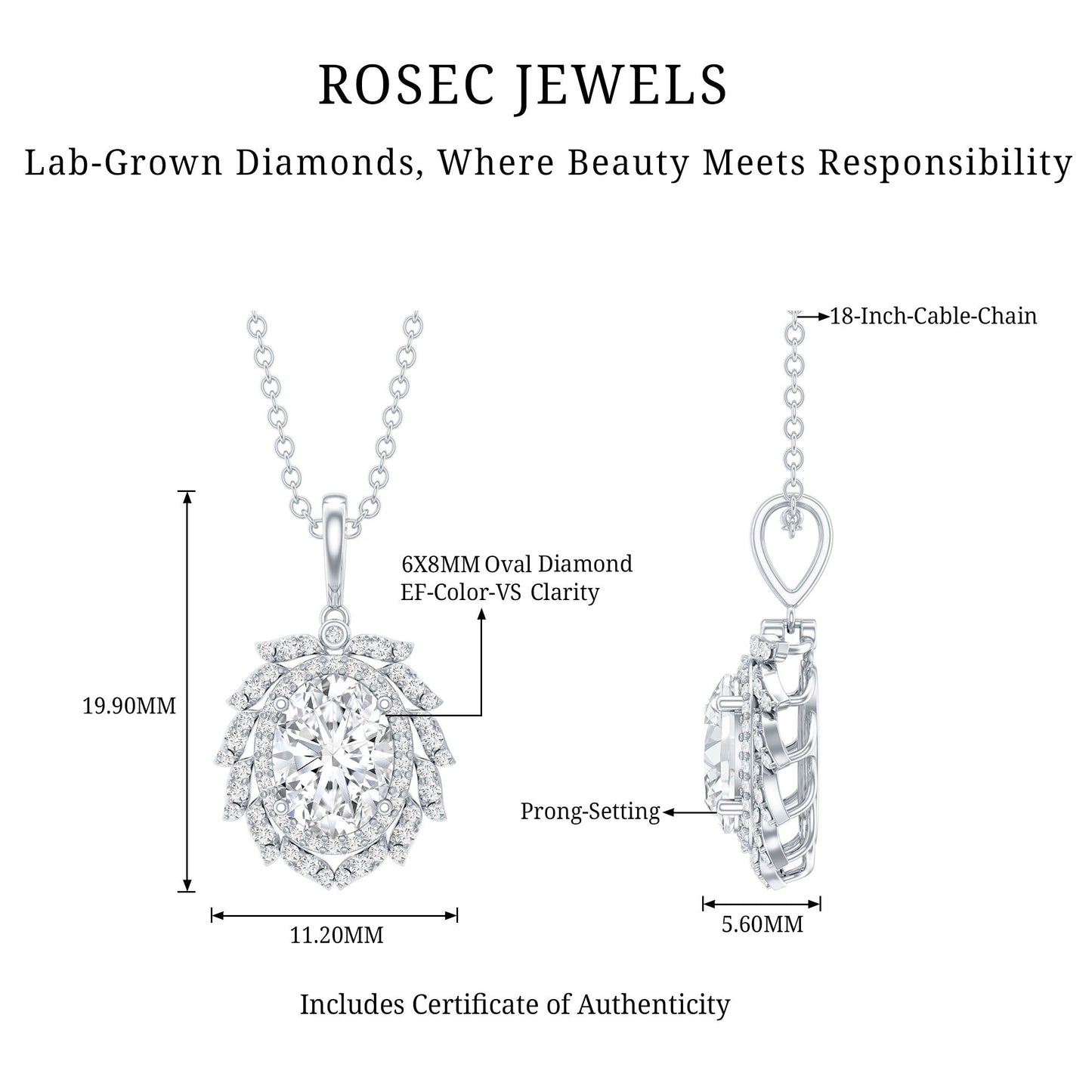 6X8 MM Oval Lab Grown Diamond Vintage Necklace With Double Halo