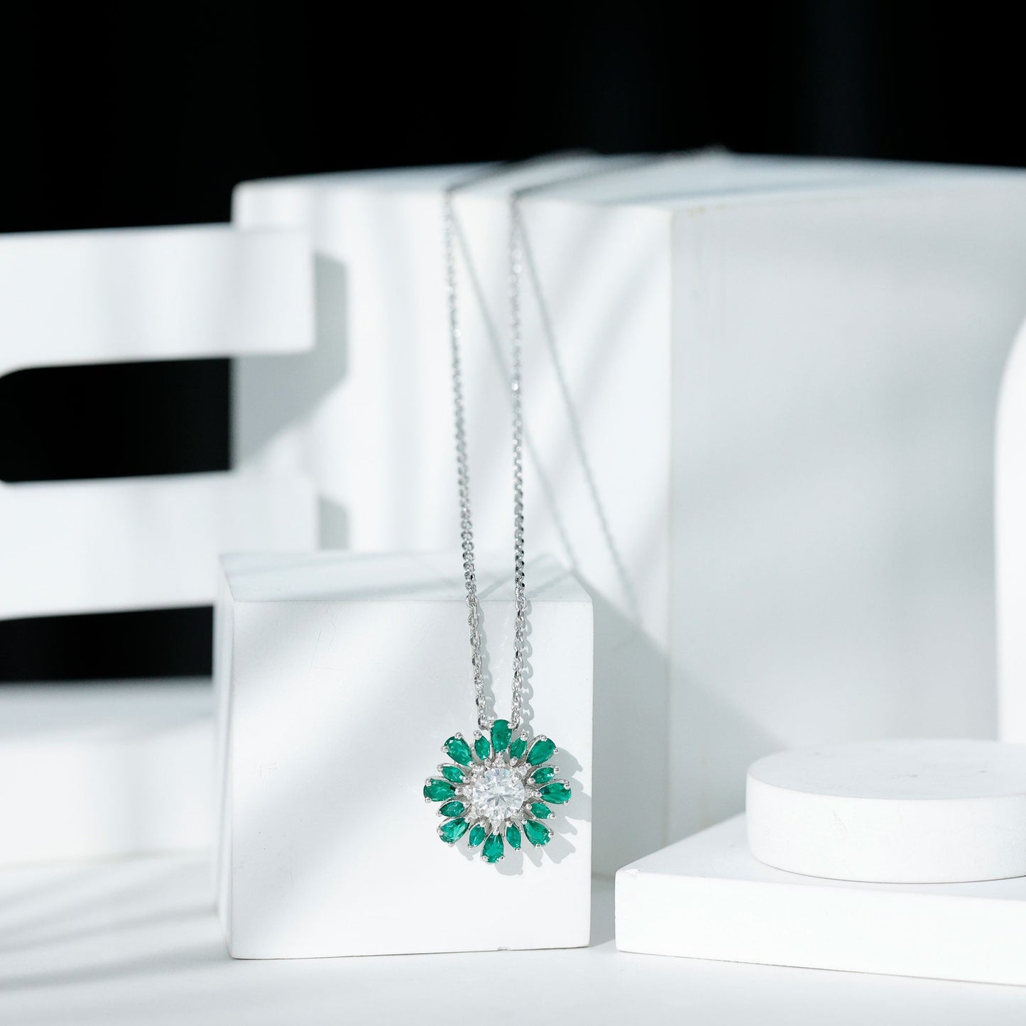 Certified 7 MM Lab Grown Diamond Statement Necklace With Emerald