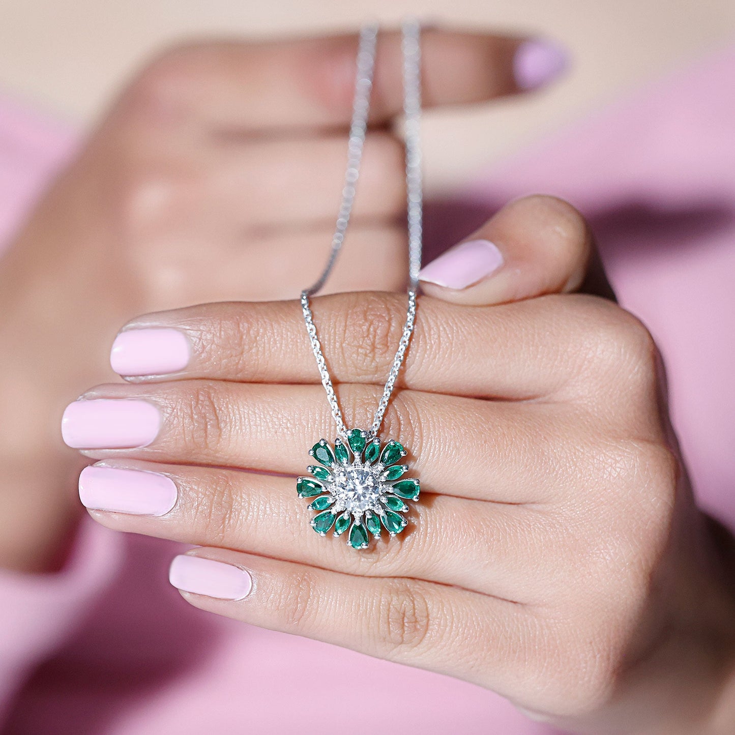 Certified 7 MM Lab Grown Diamond Statement Necklace With Emerald