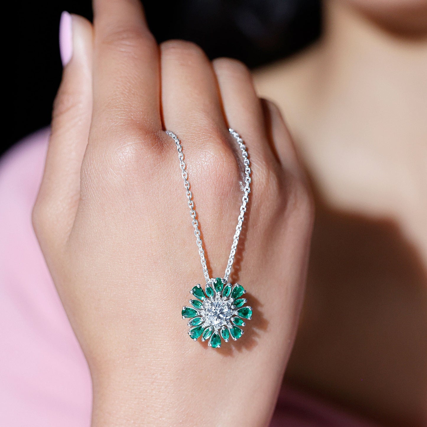 Certified 7 MM Lab Grown Diamond Statement Necklace With Emerald