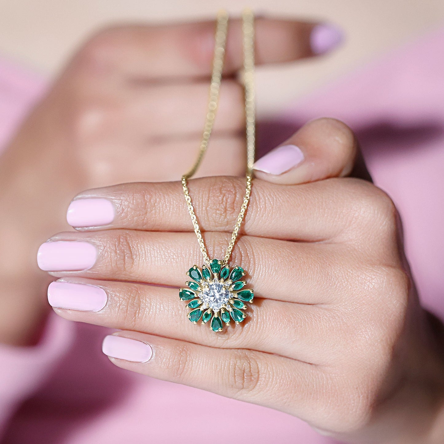 Certified 7 MM Lab Grown Diamond Statement Necklace With Emerald