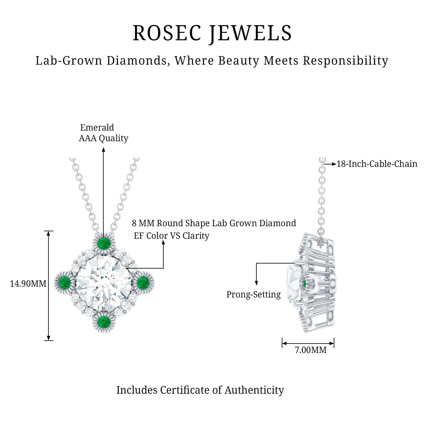 Lab Grown Diamond Bridal Necklace With Emerald
