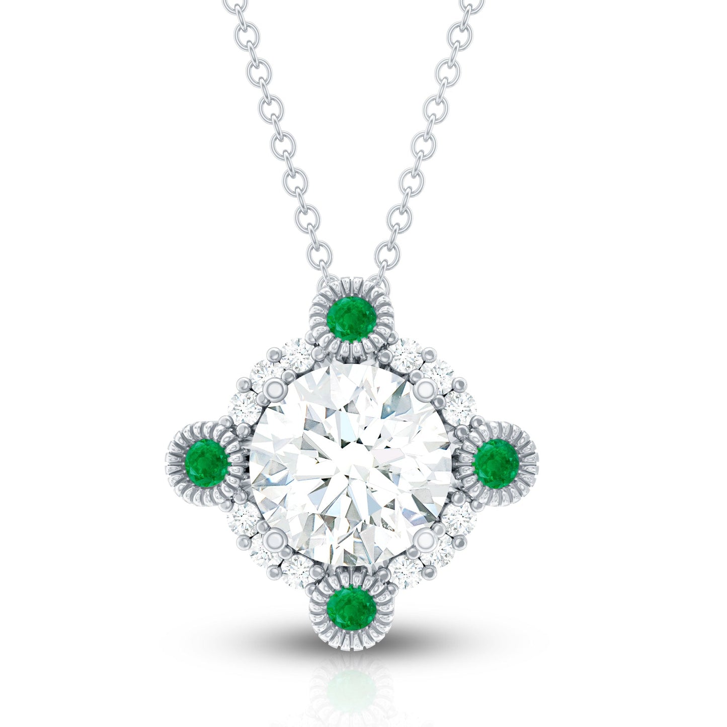 Lab Grown Diamond Bridal Necklace With Emerald
