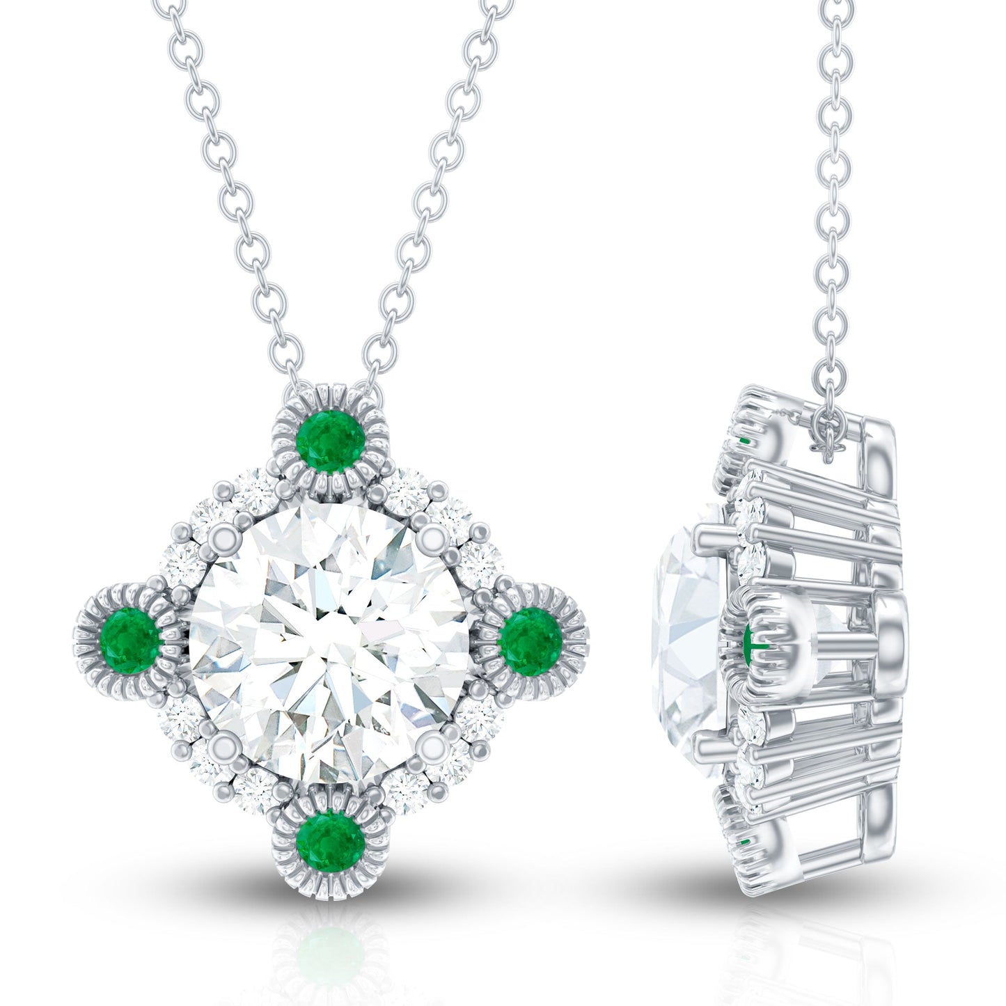 Lab Grown Diamond Bridal Necklace With Emerald