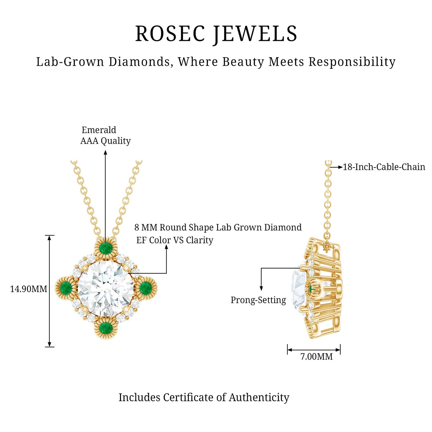 Lab Grown Diamond Bridal Necklace With Emerald