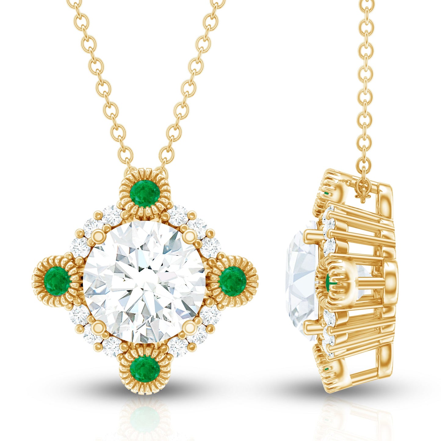 Lab Grown Diamond Bridal Necklace With Emerald