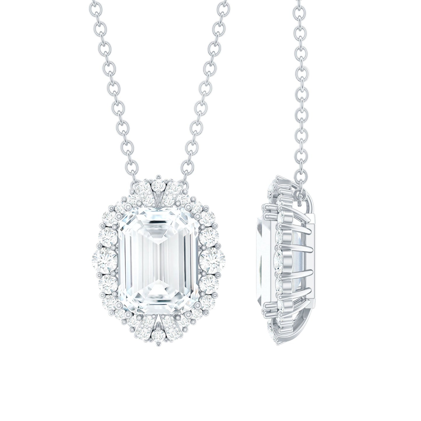 Certified 6X8 MM Emerald Cut Lab Grown Diamond Statement Necklace With Halo