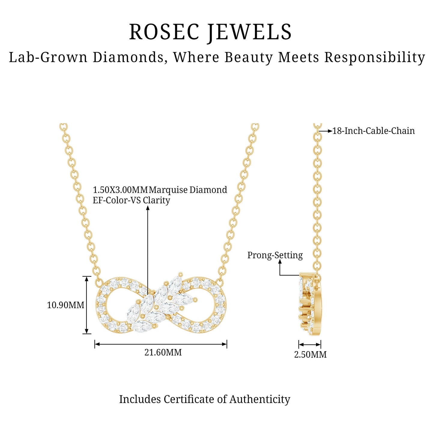 Lab Grown Diamond Infinity Love Knot Necklace For Women