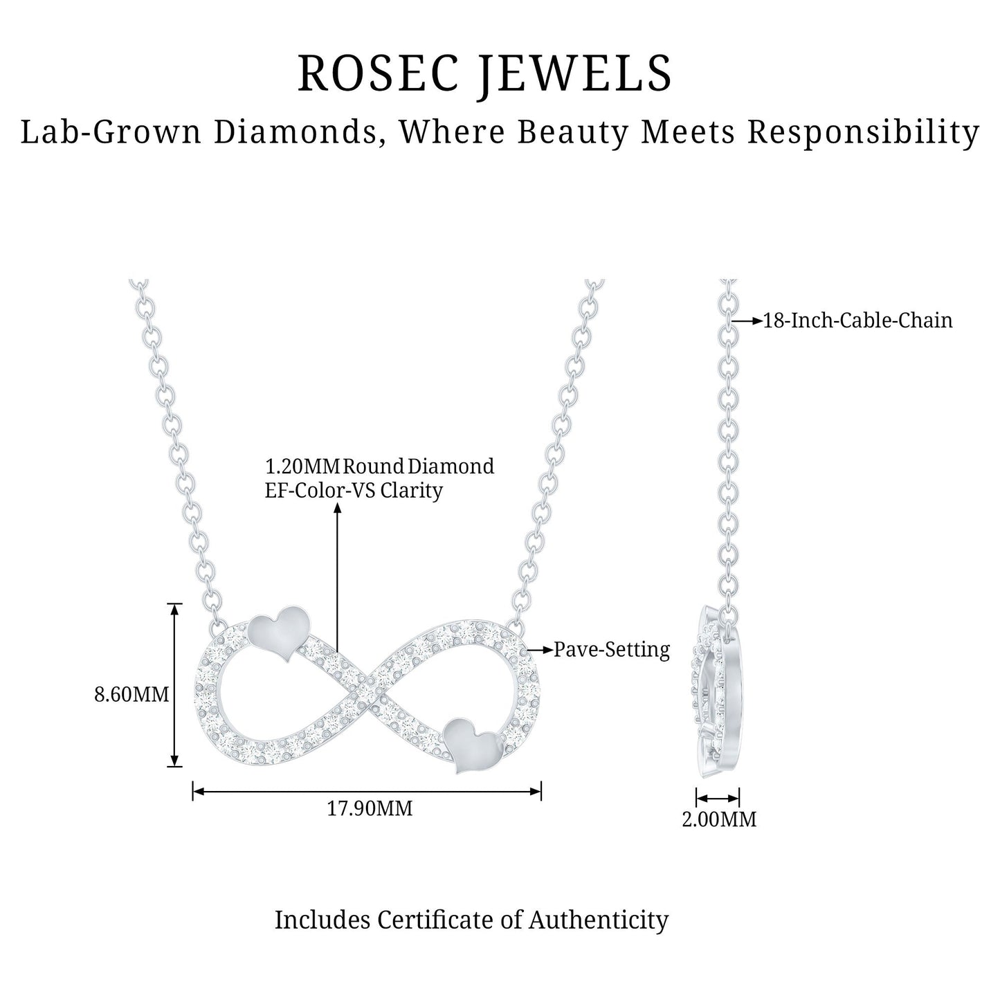 Lab Grown Diamond Infinity Knot Necklace With Cute Heart