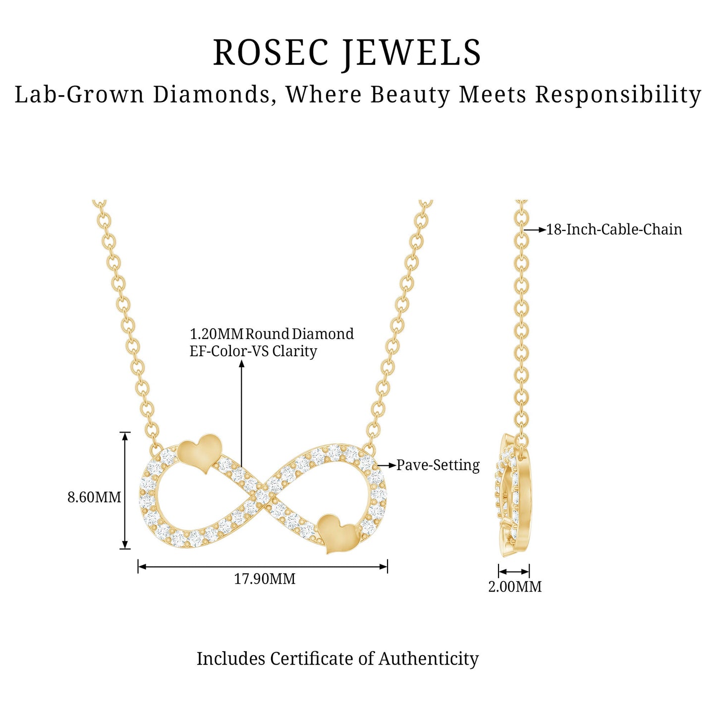 Lab Grown Diamond Infinity Knot Necklace With Cute Heart