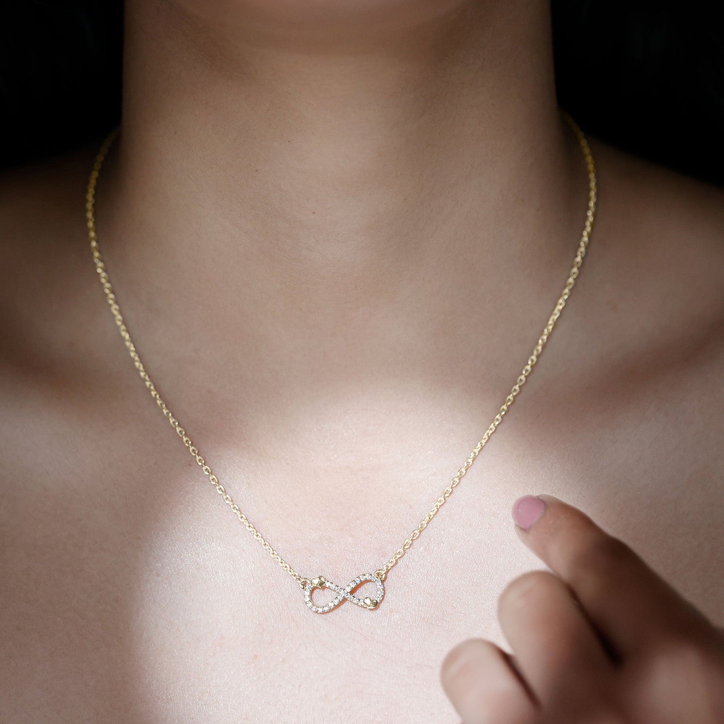 Lab Grown Diamond Infinity Knot Necklace With Cute Heart