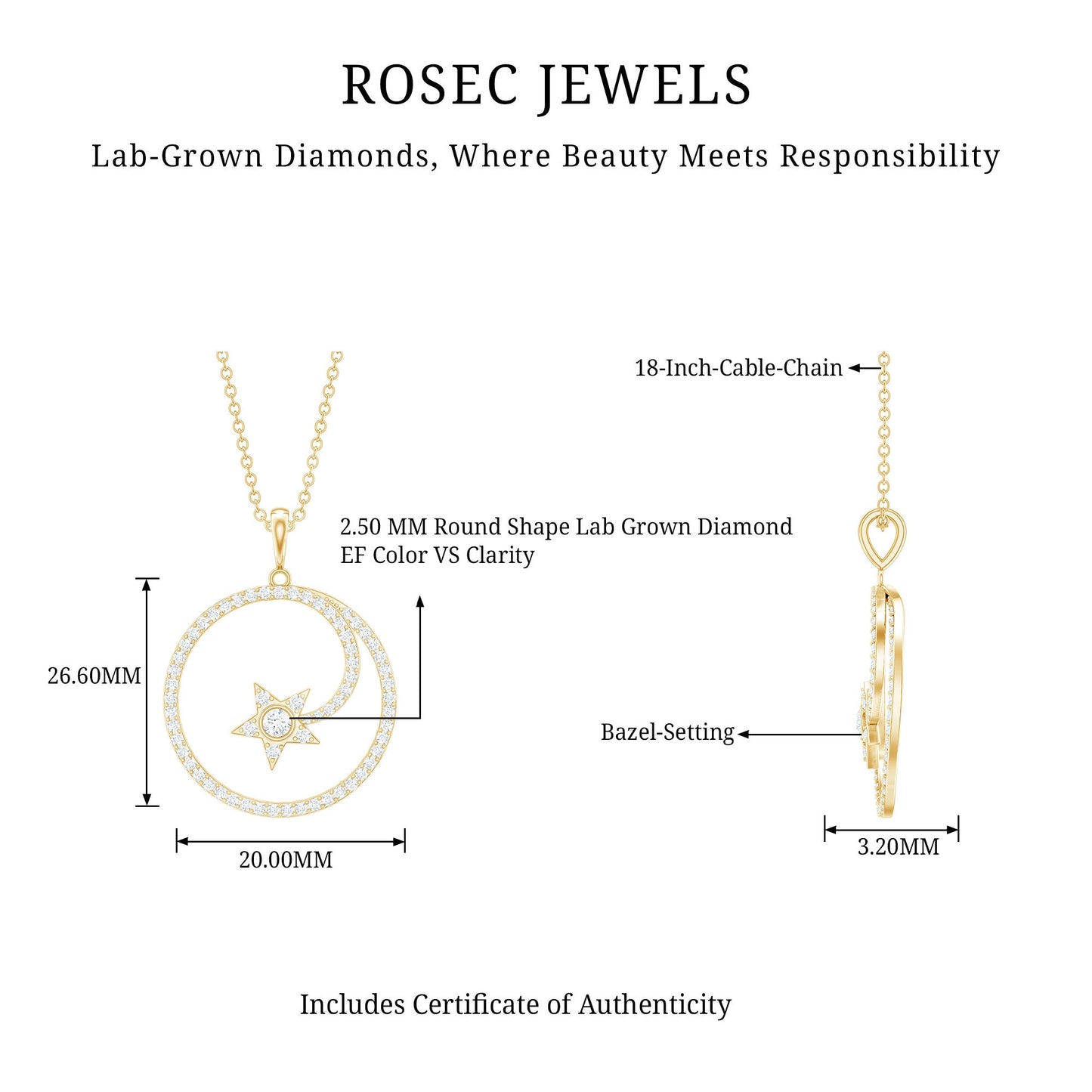 Certified Lab Grown Diamond Open Circle Necklace With Star