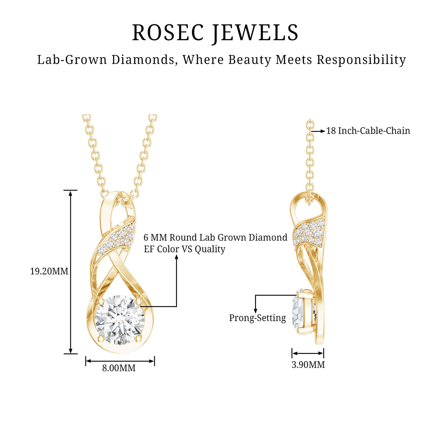 Certified Lab 6 MM Round Diamond Infinity Pendant Necklace