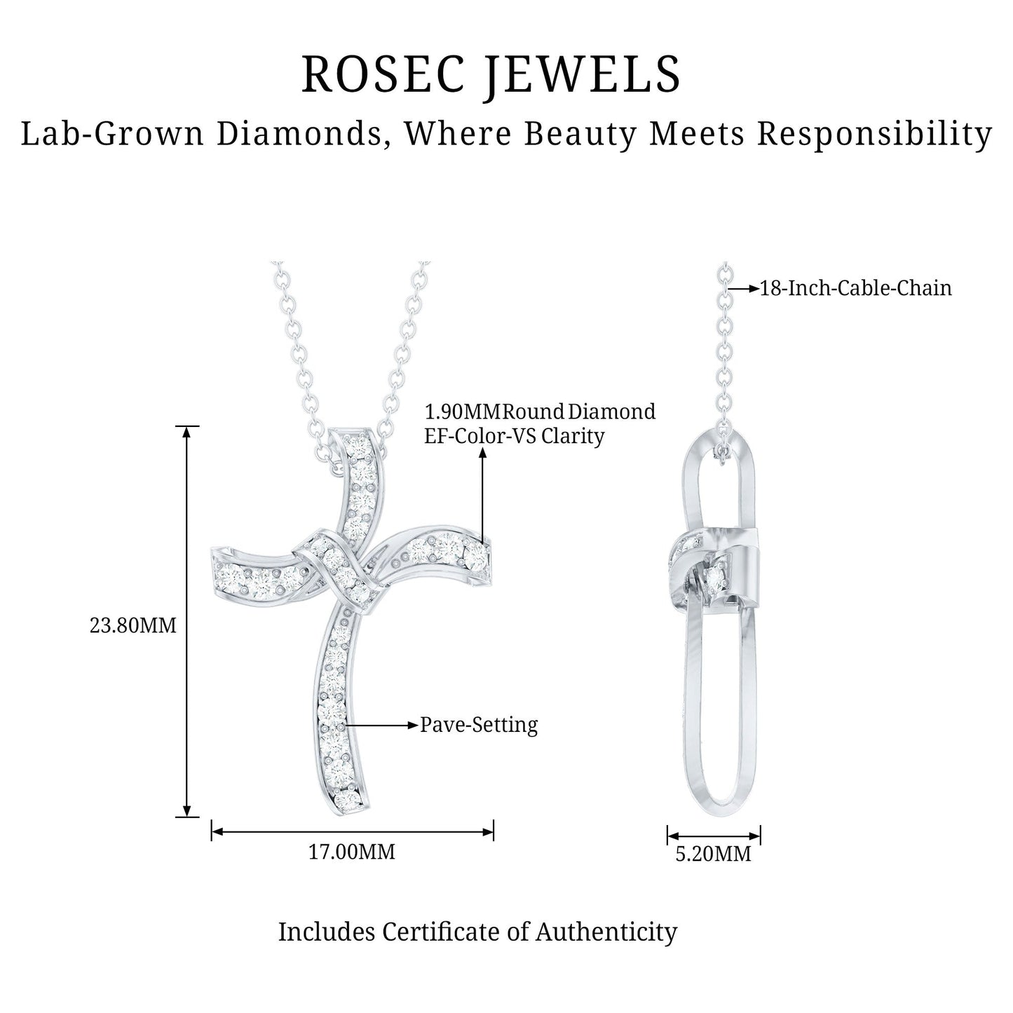 Certified Lab Grown Diamond Catholic Cross Pendant