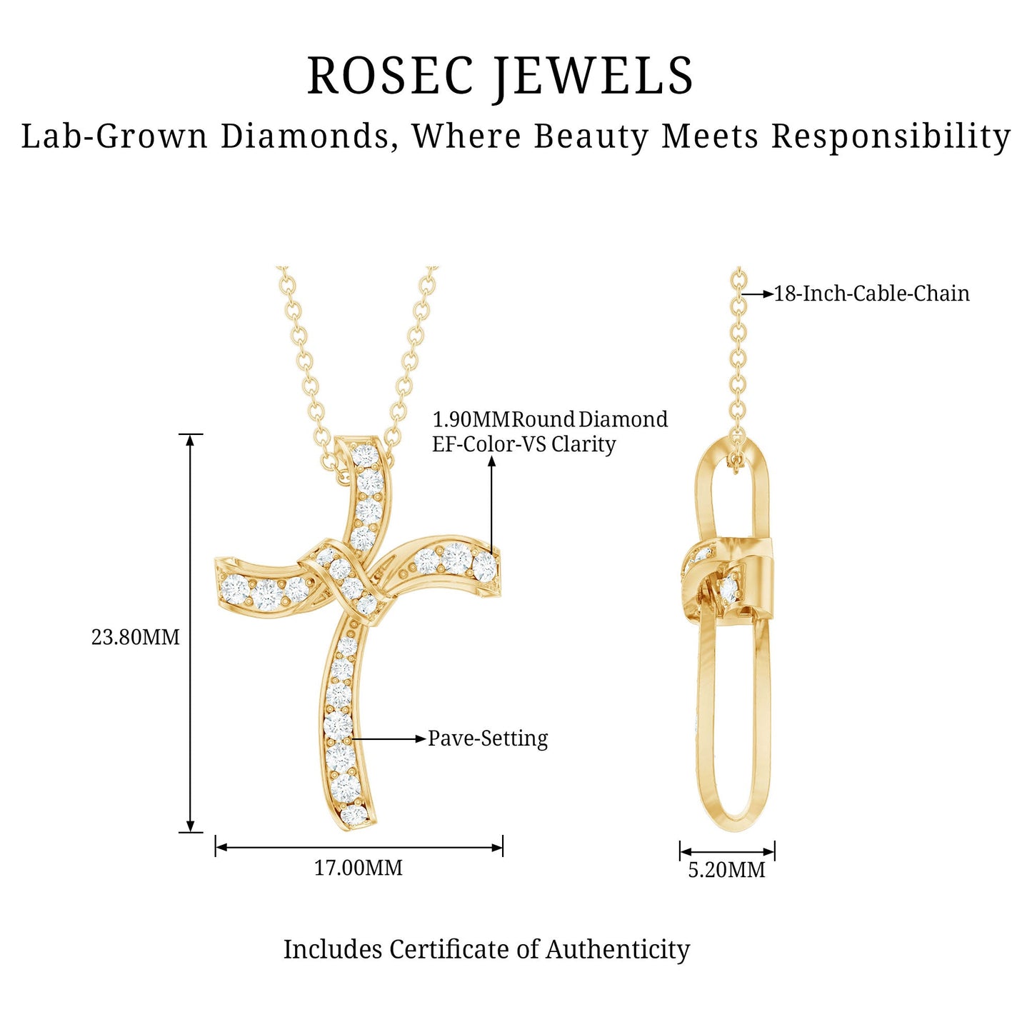 Certified Lab Grown Diamond Catholic Cross Pendant