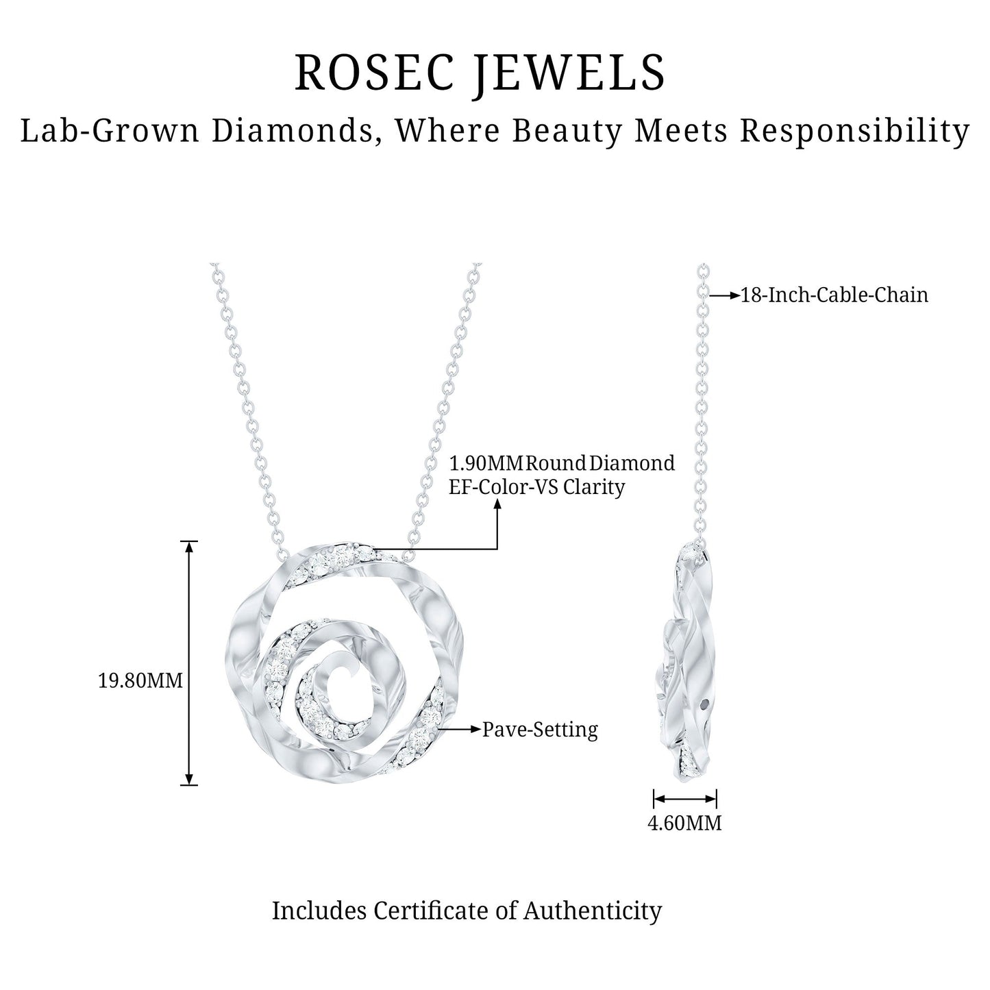 Lab Grown Diamond Pave Set Swirl Pendant Necklace