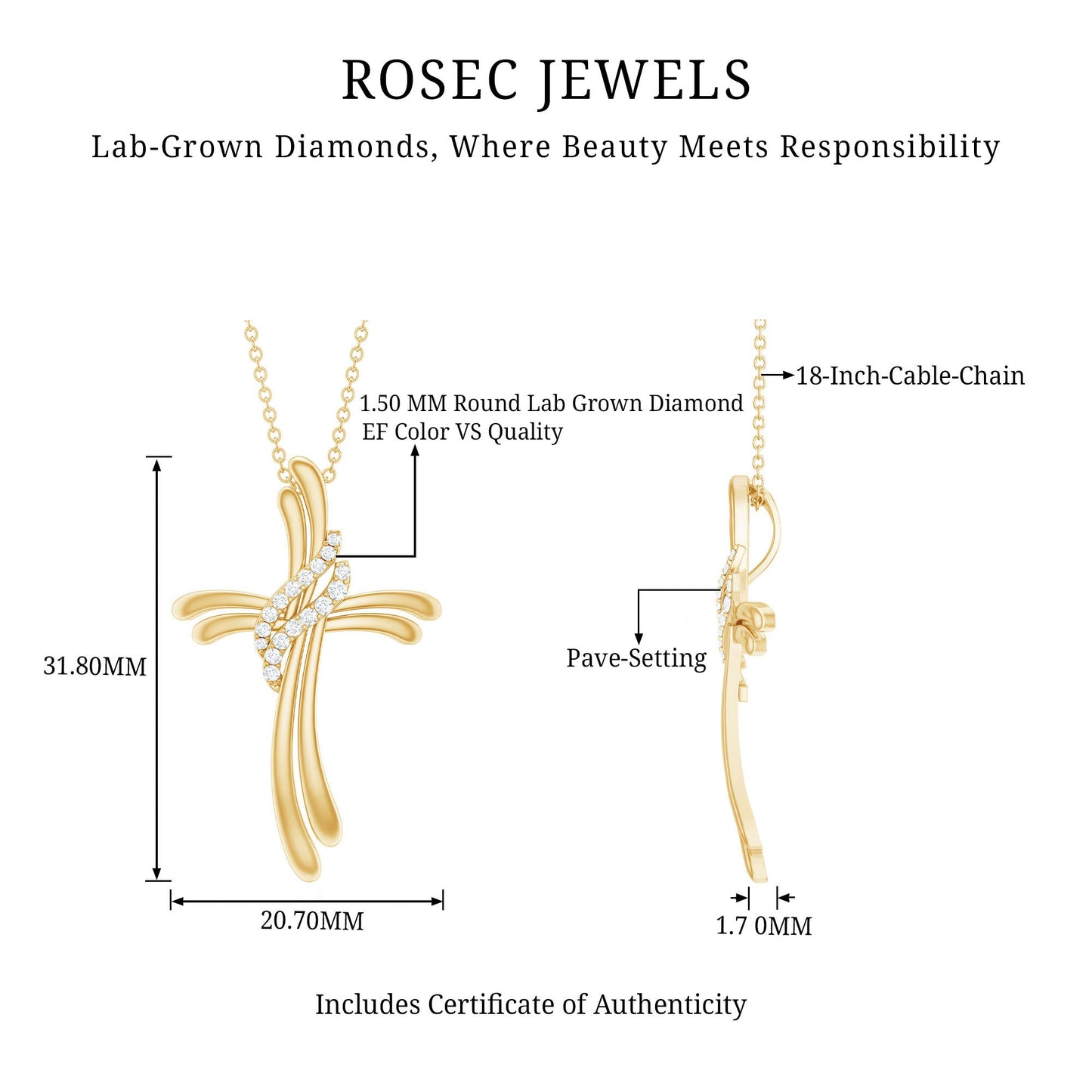 Lab Grown Diamond Designer Catholic Cross Necklace