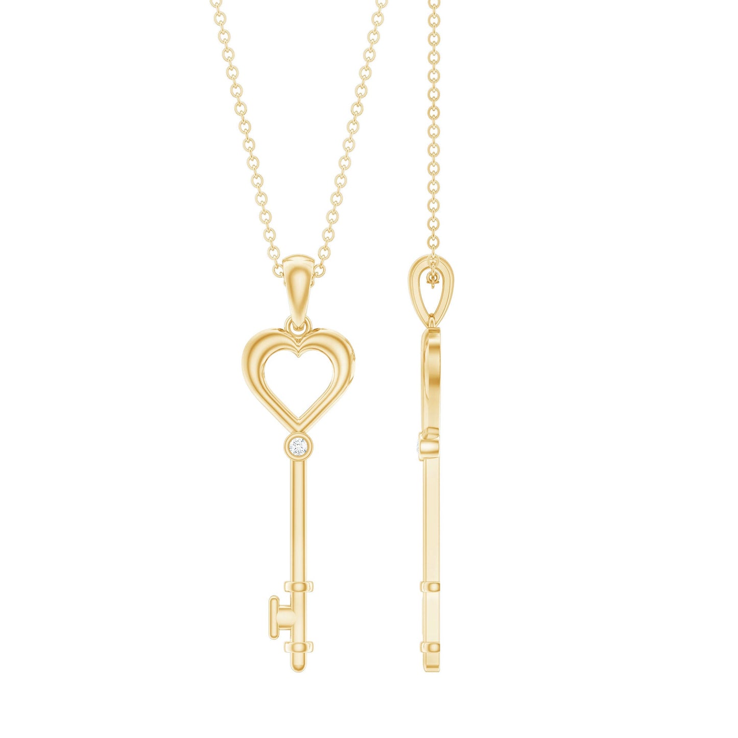 Diamond Heart Key Pendant Necklace For Women