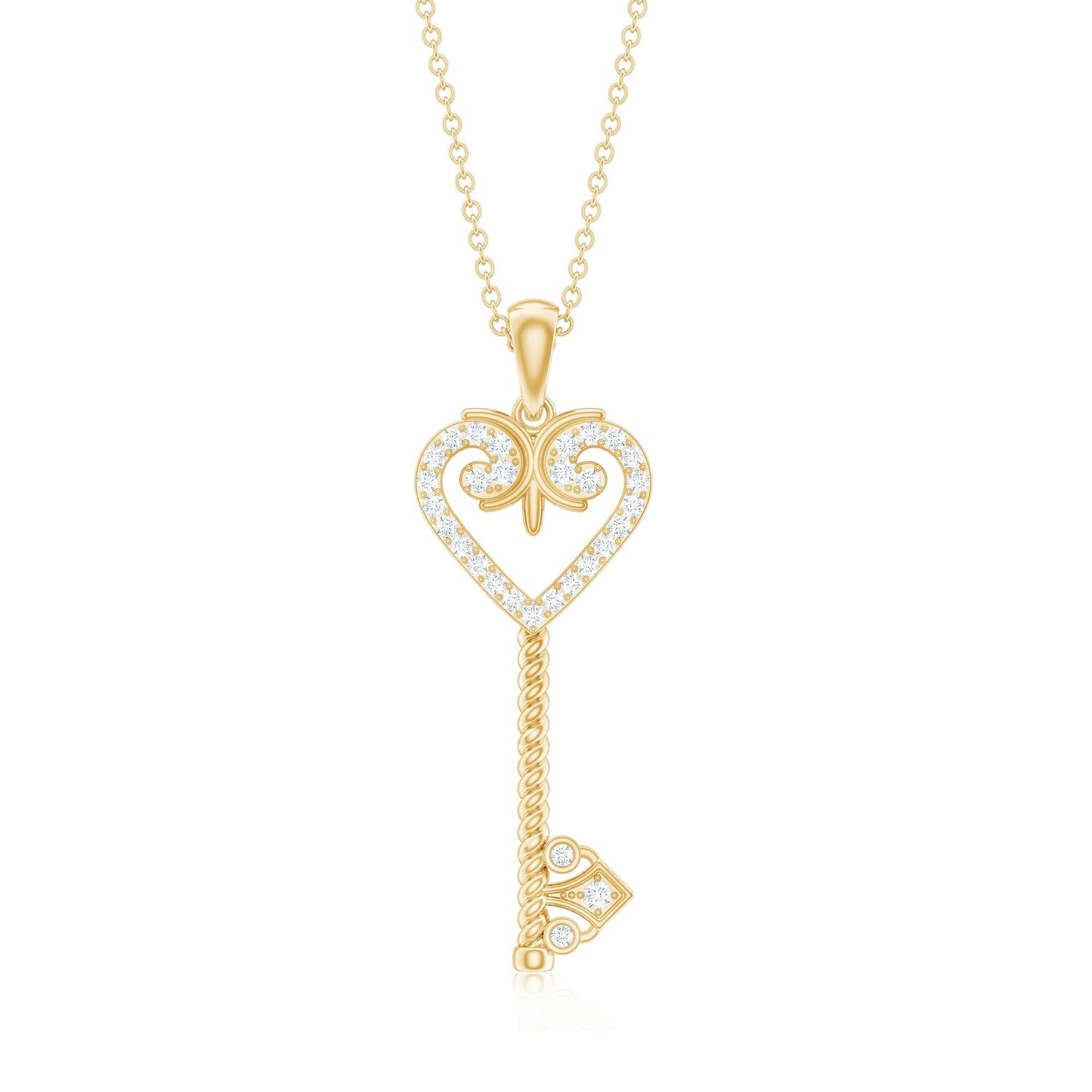 Cubic Zirconia Vintage Inspired Heart Key Pendant Necklace