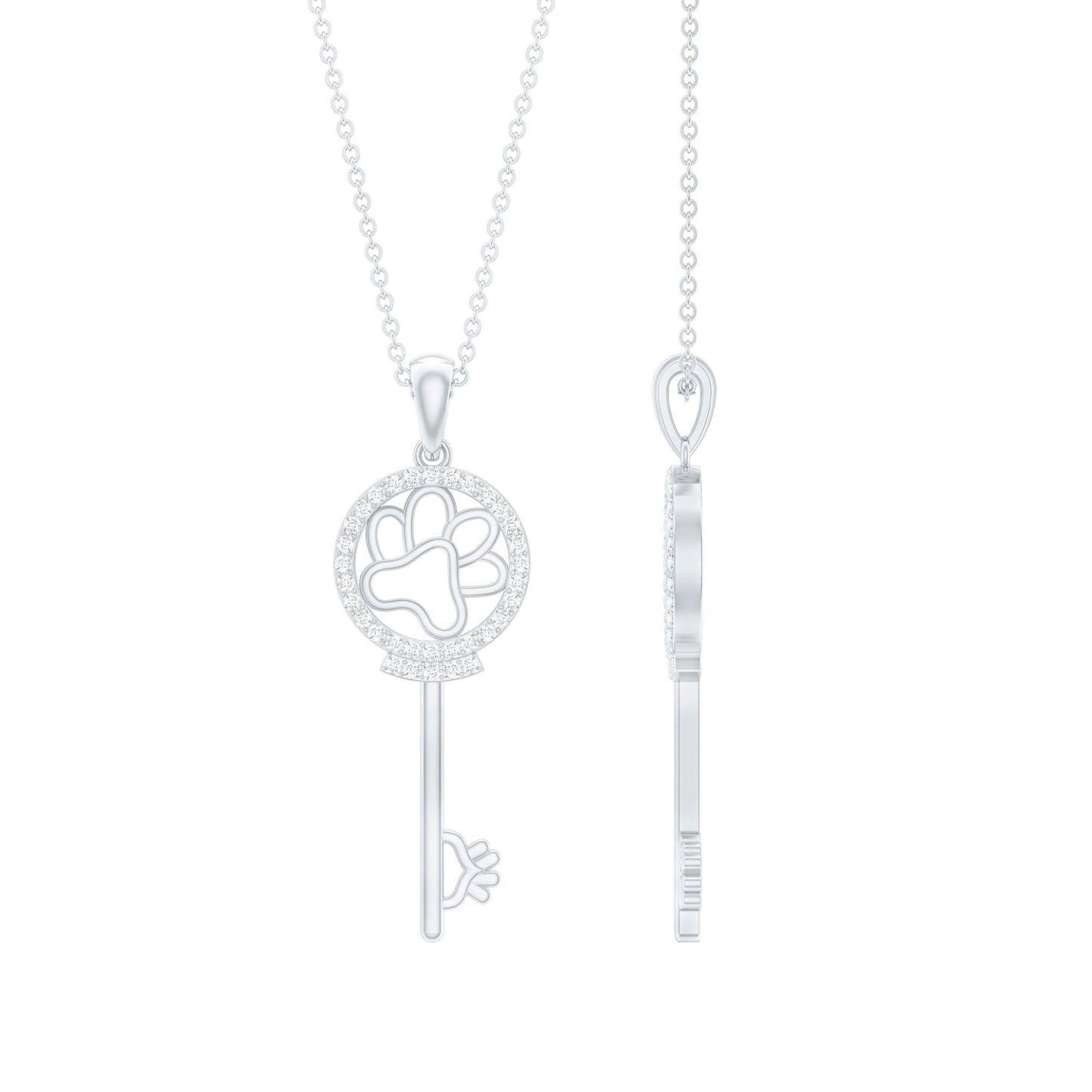 Certified Cubic Zirconia Key Pendant Necklace with Paw Motif