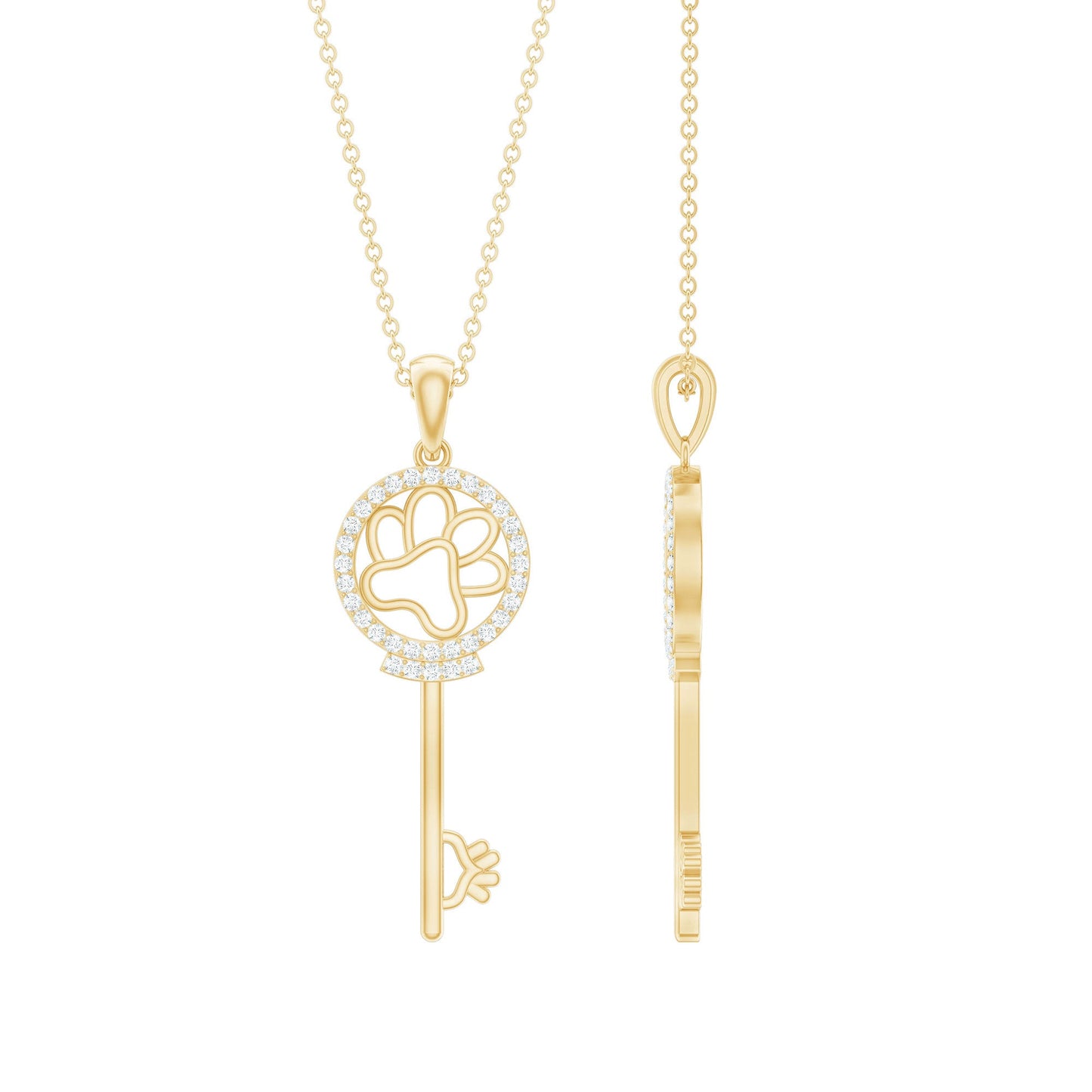 Certified Cubic Zirconia Key Pendant Necklace with Paw Motif