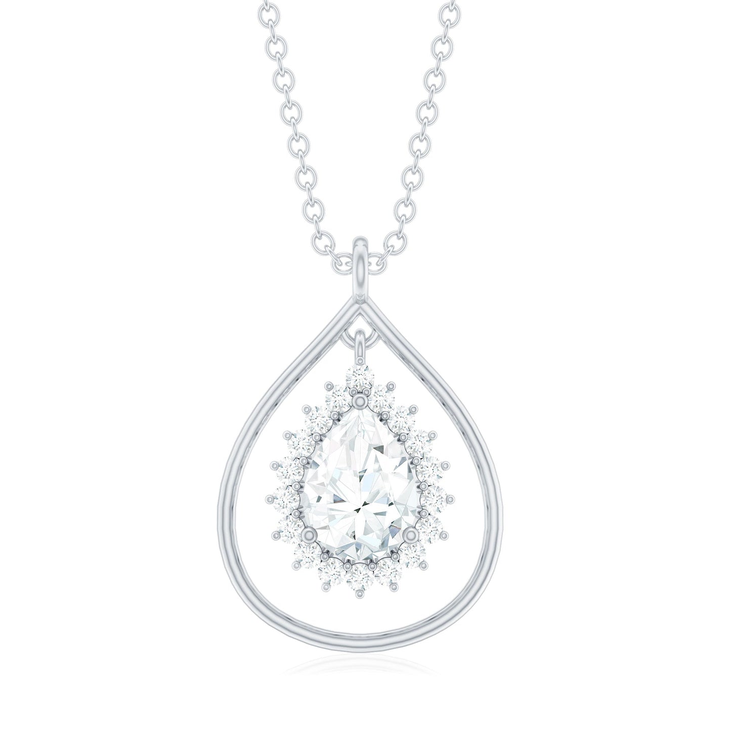 Certified 5X7 MM Moissanite Teardrop Pendant Necklace